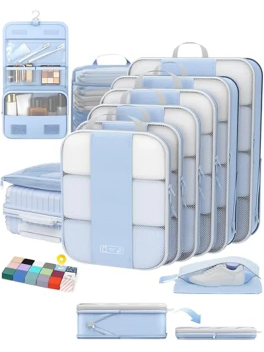 Compression Packing Cubes Travel Organizer Set Luggage Storage Bags 10Pc